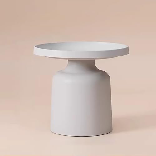 Runder Nachttisch aus Karbonstahl, zierlicher rollbarer Beistelltisch für Schlafzimmer, Wohnzimmer, Sofa, Nachttisch, rutschfester niedriger Couchtisch (weiß, 50 cm)