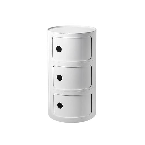 Moderner Nachttisch im skandinavischen Stil mit kreisförmigem Design, minimalistischer kleiner Schrank für Schlafzimmerdekoration (3 Schichten, Milchweiß)