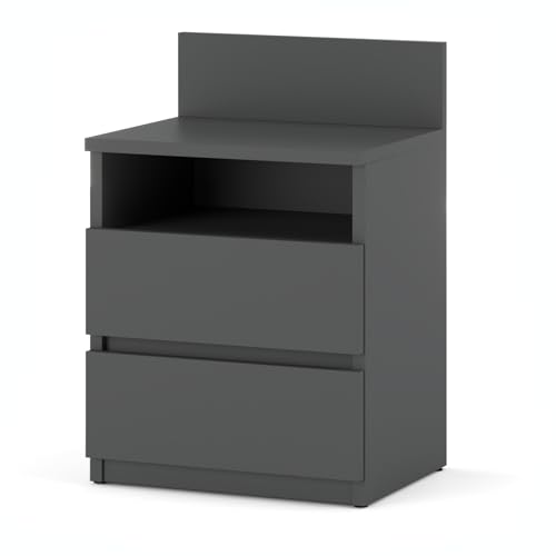 MRBLS_HOME Nachttisch - Nachtschrank Holz Modern 40x59x32 cm (B/H/T) - Nachttischschrank für Schlafzimmer - Nachtkommode mit Schubladen - Beistellschrank - Nachtkästchen und Beistelltisch (Grau Matt)