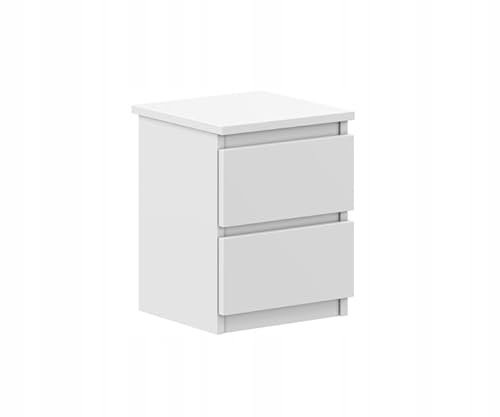VBChome Nachttisch 30 x 26 x 38 cm Weiß Matt Nachttisch mit 2 Schubladen für das Schlafzimmer Grifflose Büro Zimmer Modern