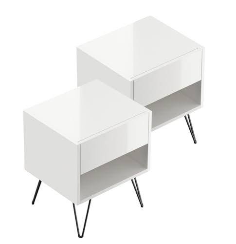 Magnolia Home 2er Set Nachttisch Dion 40cm SoftClose stehend Weiß Hochglanz