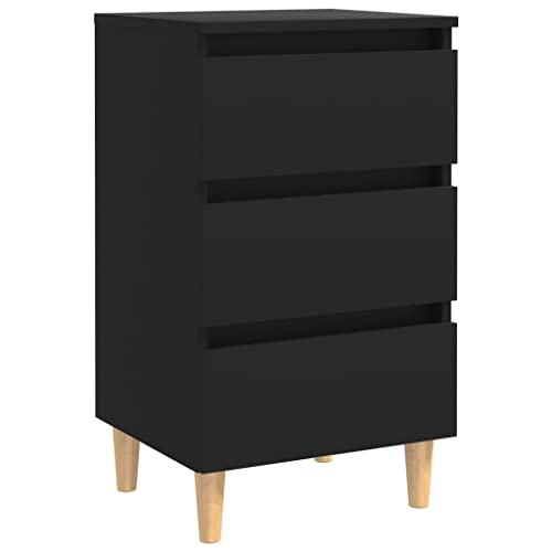 Skandinavischer Nachttisch mit Massivholzbeinen, schwarz, 40 x 35 x 69 cm, multifunktionaler Akzentschrank mit 3 Schubladen, stilvolle Schlafzimmeraufbewahrungs lösung