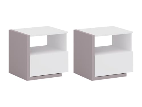 Vente-unique-2er-Set Nachttische skandinavisch mit 1 Schublade & 1 Ablage - Weiß & Taupe - Napoli II