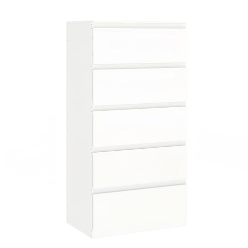 ZECIIYE Kommode mit 5 Schubladen,Sideboard,Nach ttisch,Beistelltisch,Mode rn Schmale Komode Weiß MDF Holz für Schlafzimmer Wohnzimmer Kinderzimmer Flur Badezimmer und Büro,60 x 40 x 120.5 cm