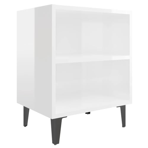 Eleganz Nachttisch mit Metallbeinen - Hochglanz-Weiß 40x30x50 cm - Moderner Holzwerkstoff & Metall - Platzsparend & Langlebig - Ideal für kleine Räume