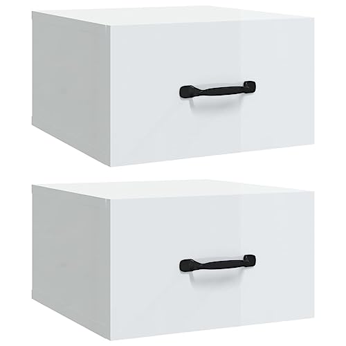 Eleganz Wand-Nachttisch 2er Set Hochglanz-Weiß 35x35x20 cm - Platzsparende Nachttische für kleine Räume, Moderne Schlafzimmereinrichtung