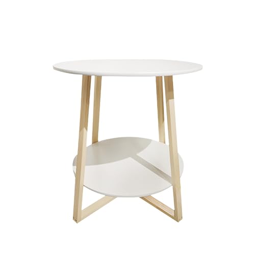 Beistelltisch mit 2 Ebenen, rund, mit Stauraum, Akzent-Nachttisch für Wohnzimmer und Schlafzimmer, kleiner Raum, Couchtisch, natürliches Finish (40,1 cm D x 50 cm H)