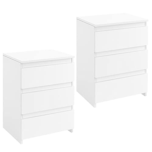 Yaheetech 2er Set Nachttische Nachtkommode mit 3 Schubladen Nachtschrank aus Holz Schubladekommode Beistelltisch für Boxspringbett Weiß, 45 x 35 x 60,5 cm