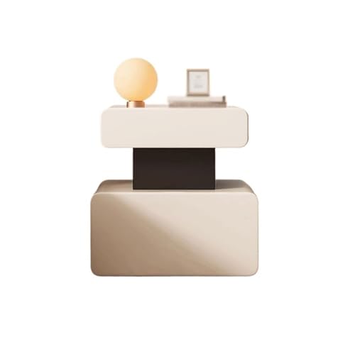 XUEQIZHENG Nachttisch, Nachttisch, kleines Schlafzimmer-Sideboard mit Zwei Schubladen, Leder-Sideboard(Beige,L)