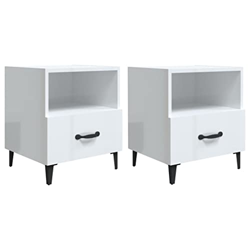 Eleganz Nachttische 2 STK. Hochglanz-Weiß - Moderne Nachttische aus Holzwerkstoff & Metall, platzsparend & langlebig für Schlafzimmer