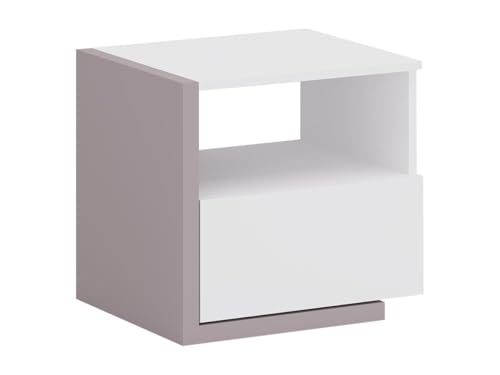 Vente-unique-Nachttisch skandinavisch mit 1 Schublade & 1 Ablage - Weiß & Taupe - Napoli II