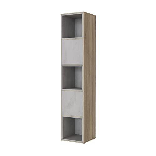 SMARTBett Standregal, Würfelregal für Wohnzimmer, Kinderzimmer, Schlafzimmer und Büro - Regal Eiche Sonoma + 2 Türen und 3 Würfel Beton