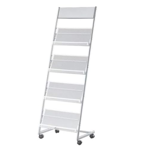 Generisch Zeitschriftenständer Zeitschriftenhalter mit Rädern Literaturständer mit 4 Taschen Bodenstehender Zeitschriftenprospekthalt er Rack Silber