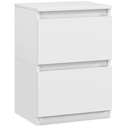 HOMCOM Nachttisch mit 2 Schubladen, Beistelltisch, Nachtschrank mit Stauraum, Nachtkommode für Schlafzimmer, Wohnzimmer, ca. 40 x 32 x 56 cm, Weiß