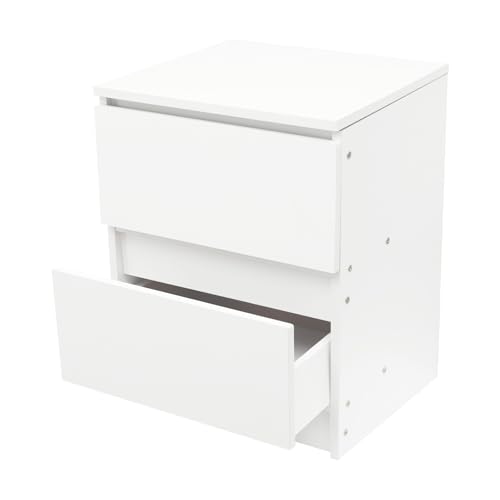 Dofanqing Nachttisch mit Zwei Schubladen Farbe Warmweiß/Walnussbraun/Ei che Schlichtes Design geeignet für Schlafzimmer Wohnzimmer (Warmes Weiß)