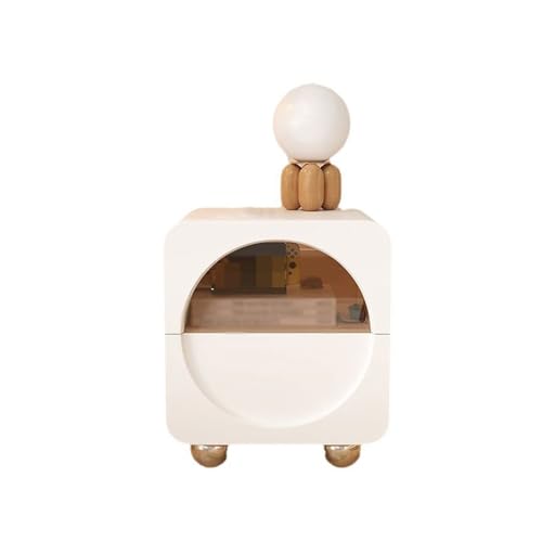 Nachttisch, moderner cremefarbener Nachttisch – hochwertiger runder Aufbewahrungsschrank aus Massivholz für das Schlafzimmer, stilvoller, leichter Luxus-Beistelltisch, ideal für die Innenein