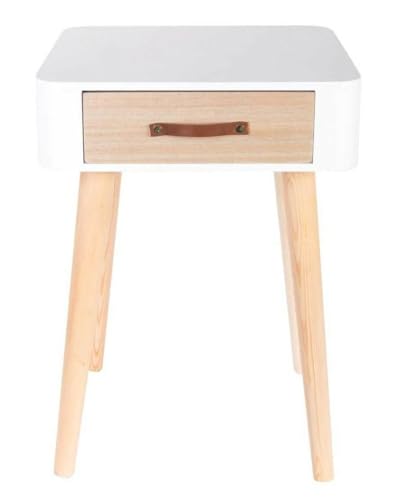 HowHomely Nachttisch 35x35x48 cm – Nachtkommode mit Schublade & Ledergriff, weiß Beistelltisch modern skandinavisch Schlafzimmer Holzoptik