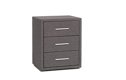 Betten Jumbo King Nachttisch mit 3 Schubladen | Stoffbezug in Hellgrau | Edler Nachtschrank | Perfekt für Boxspringbetten | Maße: 57x50x40 cm
