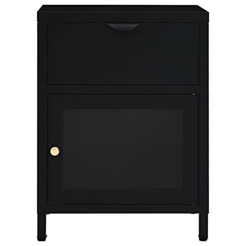 HEFZGDB Nachttisch Schwarz 40x30x54,5 cm Stahl und Glas Nachttisch Vintage Nachttische Wohnzimmertisch Stubentisch für Gästezimmer Schlafzimmer Wohnzimmer Hotel