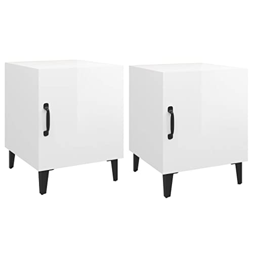 Eleganz Nachttische 2 STK. Hochglanz-Weiß aus Holzwerkstoff & Metall - Modernes Design für Schlafzimmer, Platzsparend & Langlebig