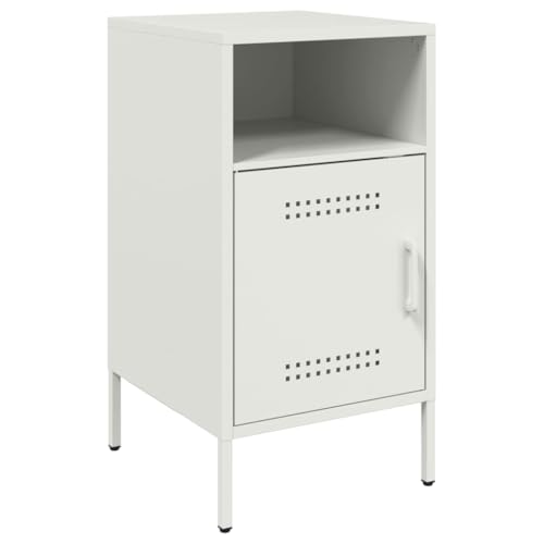 vidaXL Nachttisch, Nachtschrank mit Stauraum, Nachtkommode Verstellbare Schraubfüße, Nachtkonsole, Industrie-Stil, Weiß Kaltgewalzter Stahl