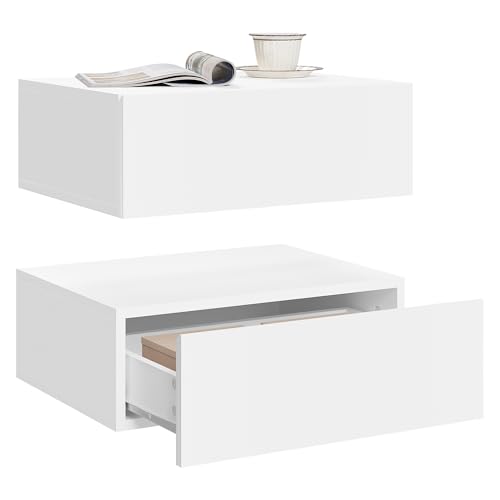 WOLTU 2er Set Nachttisch hängend,Wandregal mit Schublade, Nachtschrank Wandmontage, 40x30x14 cm,Nachtkästchen zum Einhängen,schwebende Nachtkommode, modern, weiß für Schlafzimmer Wohnzimmer, NTS24ws-2