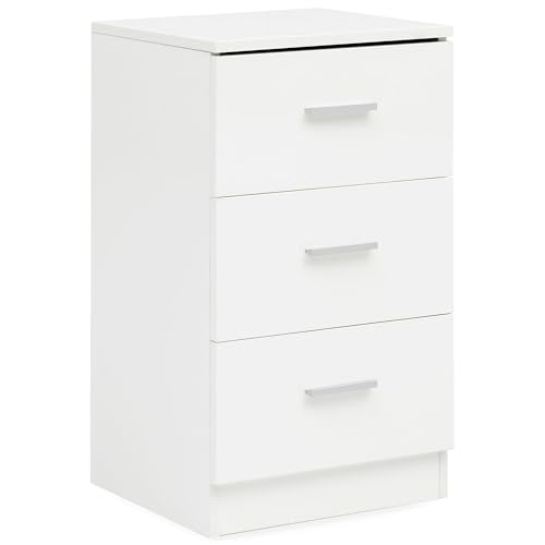 FineBuy Nachttisch 38x66,5x35cm Holz Nachtkonsole Hochglanz, Nachtkästchen für Boxspringbett, Schlafzimmer Bett Tischchen, Nachtschrank mit 3 Schubladen, Bett Kommode Boxspring