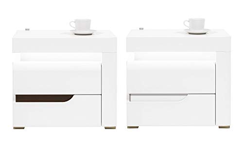 Furniture24 rechts Irma IM18 Nachtkommode Kommode Nachtschrank Tür (Weiß/Weiß Hochglanz)