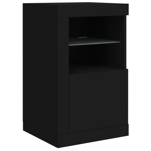 Tomostar Nachttisch mit LED-Licht, Nachttisch mit LED-Lichtern, Schwarz, Holz, 41 x 37 x 67 cm