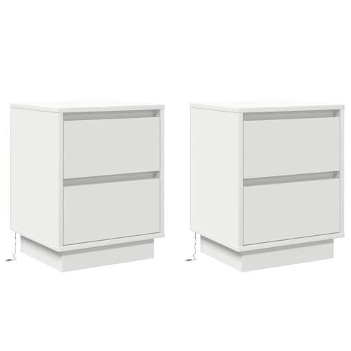 vidaXL Nachttischschränke Mit LED-Lichtern 2 Stück Weiß Nachttisch Modern MDF Design Sanftschließende Schubladen Ideal für Schlafzimmerauflage 39X34.5X50 cm Schrank Klein Erwachsene