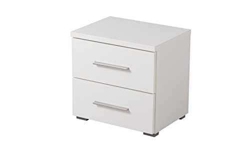 Mar.c.a. Design - Nachttisch für Schlafzimmer mit mattem Weiß-Effekt, Griffe und Beine silber - Maße 44,5 cm x 33,5 cm x 43 h