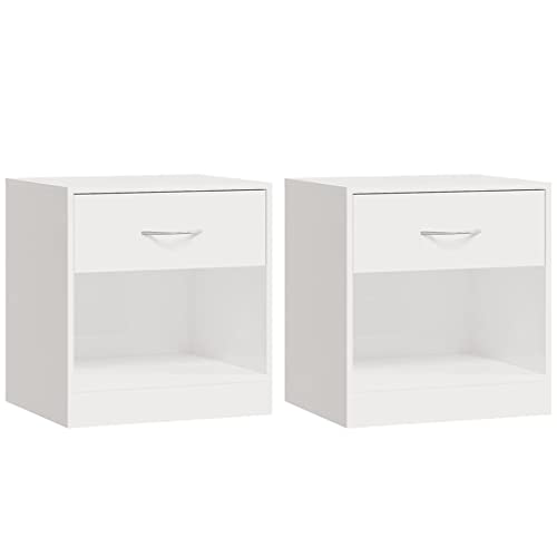 Eleganz Nachttische 2 STK. mit Schublade Hochglanz-Weiß - Moderner Holzwerkstoff, Platzsparend & Langlebig - Perfekt für Schlafzimmer & Gästezimmer
