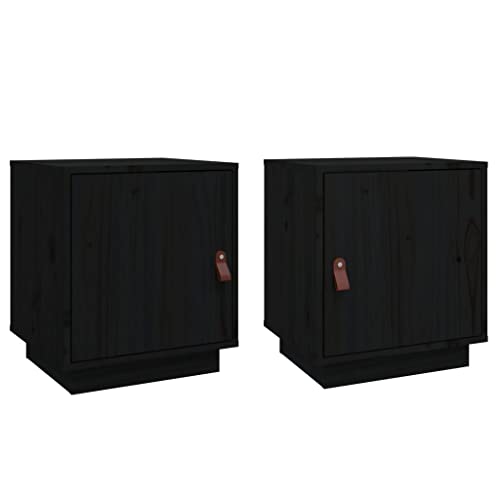 Makastle Nachttische 2er Set, Night Stand Nachtschrank Schlichter Beistelltisch Kommode für Schlafzimmer Wohnzimmer, Schwarz 40x34x45 cm Massivholz Kiefer