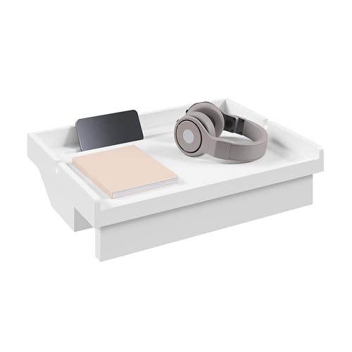 EUGAD Nachttisch für Bett, aus Bambus, nachttisch schmal, Bettablage zum Einhängen, Bettregal zum Klemmen, mit Kabelführung, für Hochbett Etagenbett,nachttisch hängend, B33xH8xT24 cm, Weiß