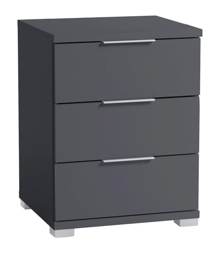 Stella Trading Universal Nachttisch in Graphit - Trendiger Nachtschrank mit drei Schubladen für Ihr Boxspringbett - 46 x 61 x 42 cm (B/H/T)