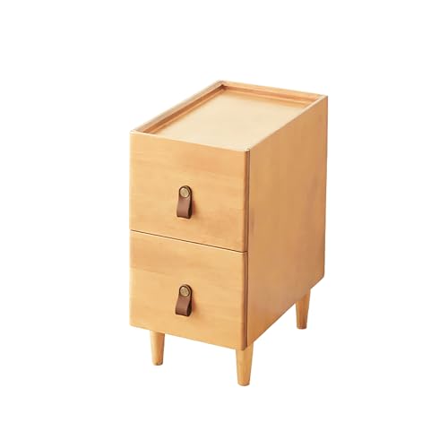 Mid-Century Moderner Nachttisch, Massivholz, 2 Schubladen, schmaler Beistelltisch, kompaktes Nizer-Möbel für Schlafzimmer und Wohnzimmer, stilvolle Nachttisch-Aufbewahrungsl ösung