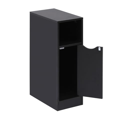 PCGAGA Schmaler Nachttisch mit Türaufbewahrung, kleiner Schlafzimmeraufbewahrungs schrank, Nachttischlampe, schmaler Nachttisch für Schlafzimmer (einfarbig, schwarz, schlank)