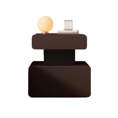 Lijiaxiuyc-101 Nachtkästchen mit Stauraum Nachttisch aus Holz, kleine Aufbewahrung for das Schlafzimmer, Kaffeefarbe, Doppelschublade, Leder, unregelmäßige, Sideboard(Klein)