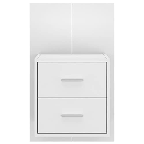 Wandmontierter Nachttisch mit 2 Schubladen, Hängender Nachttischschrank, Wandmontierter Schlafzimmer-Organizer für Kleine Räume (Weiß #00)