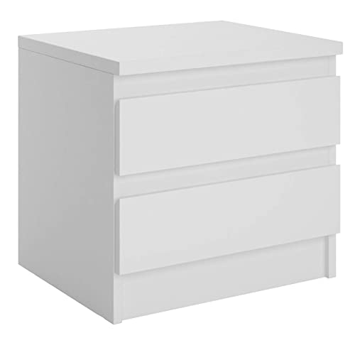 CARO-Möbel Nachttisch Aster Nachtschrank Nachtkommode mit 2 grifflosen Schubladen in weiß
