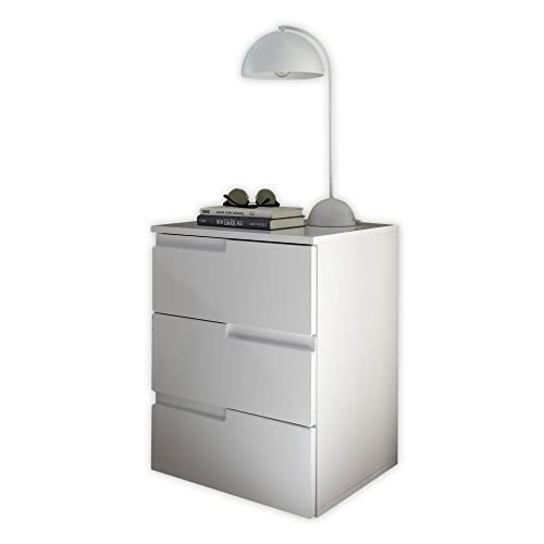 Stella Trading Nachttisch in Weiß Hochglanz - Moderner Nachtschrank mit Schubladen und viel Stauraum - 46 x 61 x 40 cm (B/H/T)