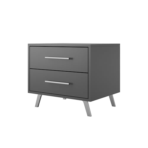 BETTSO -Nachttisch, Beistelltisch, mit 2 Schublade, Silber Griff, Couchtisch, für Schlafzimmer, Wohnzimmer- Ball (Graphit)