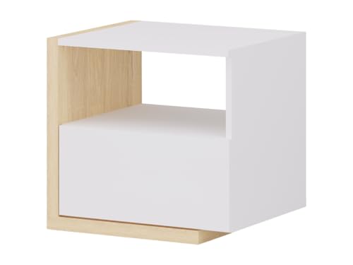 Vente-unique-Nachttisch skandinavisch mit 1 Schublade & 1 Ablage - Weiß & Holzfarben - Napoli II