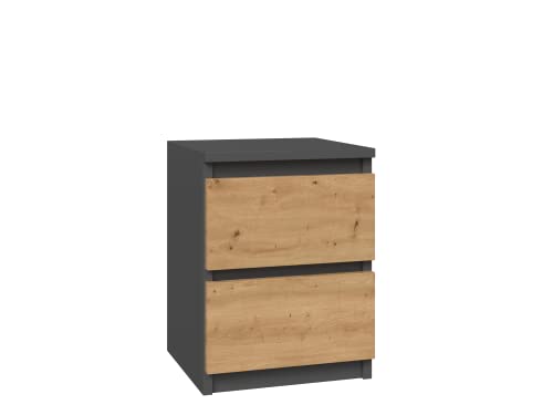 CDF Nachttisch M2 Malwa, Nachtschrank | Farbe: Anthrazit - Eiche Artisan | Ideal für Schlafzimmer, Kinderzimmer, Teenager | Einfache Montage | Zwei geräumige Schubladen | Grifflose Schubladen