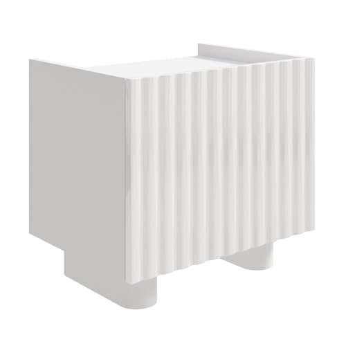 Selsey Nachttisch Weiß Modernes Nachtkästchen mit Push-to-Open MDF Fronten 48 cm Breit – Skandinavisches Design Robuste ABS-Kanten Laminiert für Eleganz und Funktion
