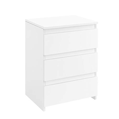 Yaheetech Nachtschrank Nachtkommode 3 Schubladen Schlichter Beistelltisch Sofatisch Schubladenschrank für Schlafzimmer/Wohnzimmer, Weiß