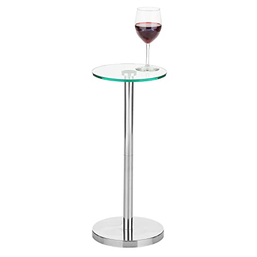 mDesign kleiner Beistelltisch aus Metall und Glas – stilvoller Glastisch fürs Wohnzimmer – Minimalistischer Couchtisch mit modischem Design – klar/chrom