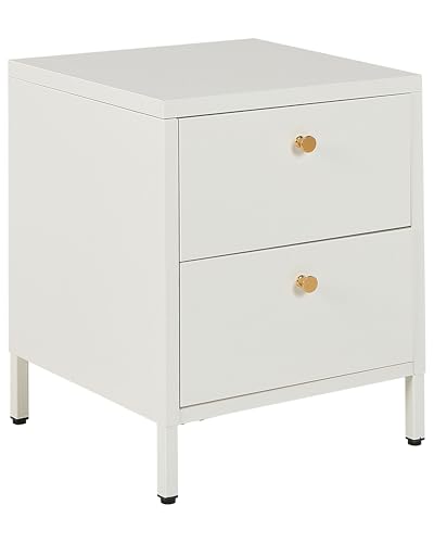 Beliani Nachttisch Stahl mit 2 Schubladen 2 goldenen Griffen weiß Industrie Look Kylea Beliani Nachttisch Stahl mit 2 Schubladen 2 goldenen Griffen weiß Industrie Look Kylea