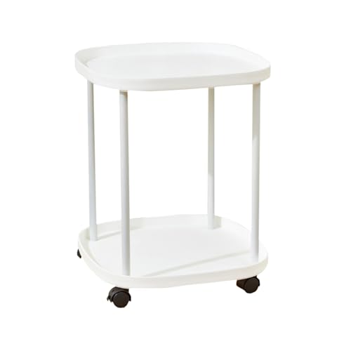 JTPMYFT Rollbarer Nachttisch, Beistelltisch auf Rädern, Couchtisch mit unterem Regal, praktischer Beistelltisch for Wohnzimmer und Schlafzimmer(White)
