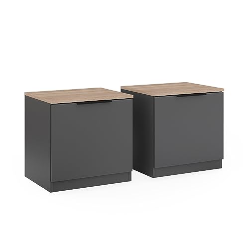 Vicco Nachttisch Betti, Nachtkommode, Anthrazit/Eiche, 50 x 50 cm 2er Set